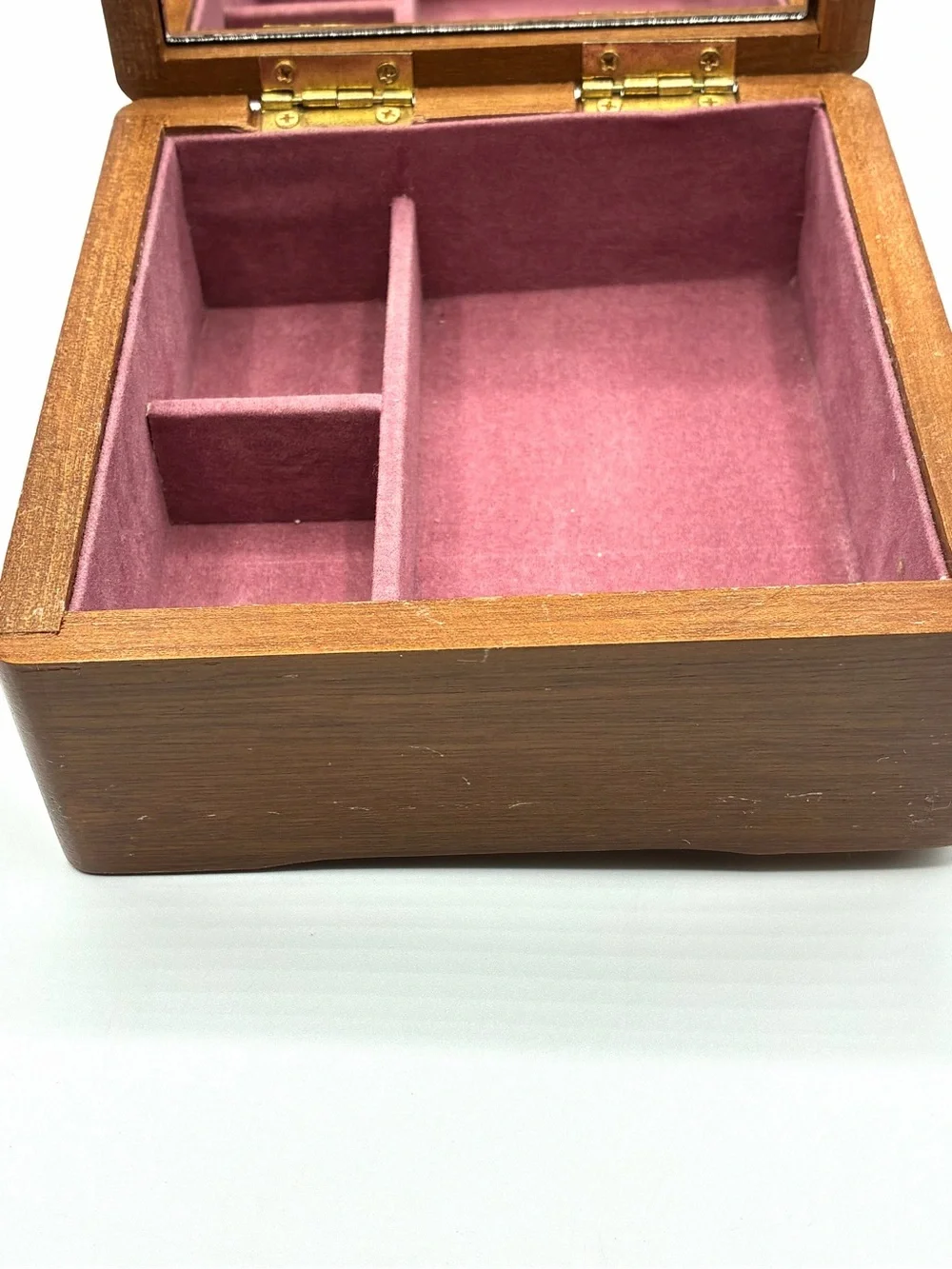 Vintage Mele Wood Jewelry Box Mirror Trinket Box Taiwan Girl Tile Lid